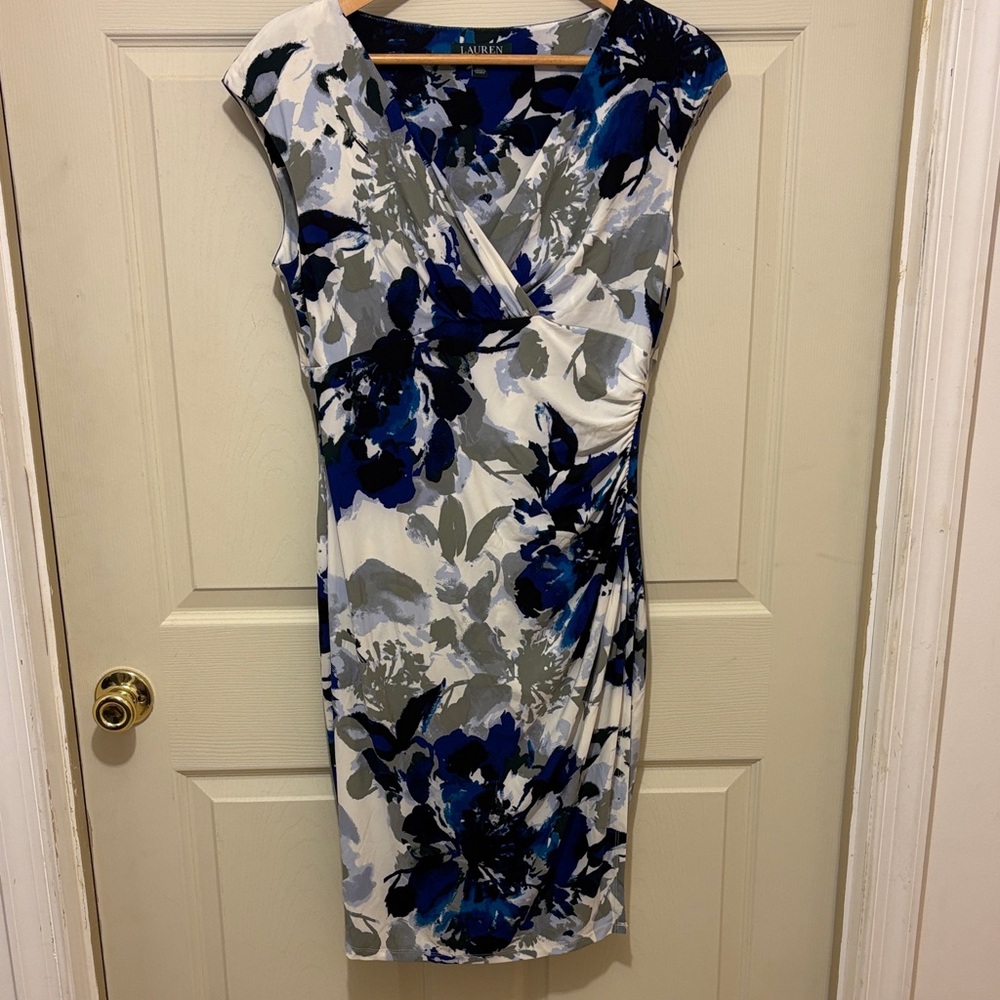 Ralph Lauren Blue and Black Floral Midi Dress